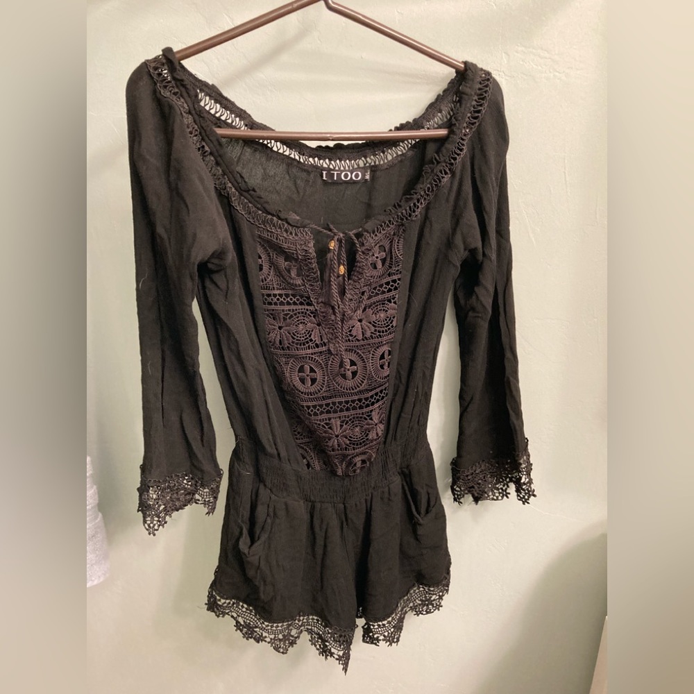 Black lace-like romper